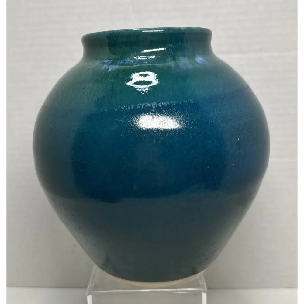 Vtg Studio Art Pottery Mottled Teal Blue Glazed 6